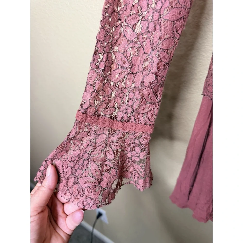 NWT'S Free People Tell‎ Tale Lace Tunic Mini Dress Dusty Mauve Pink
